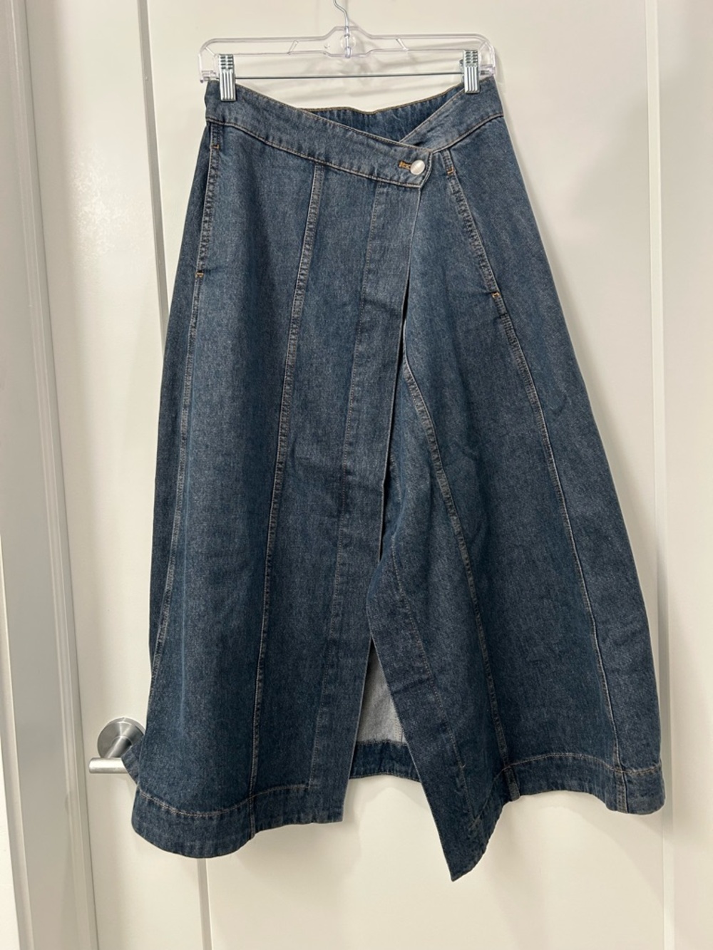 Massimo Dutti Classic Dark Blue Denim A-Line Wrap Skirt